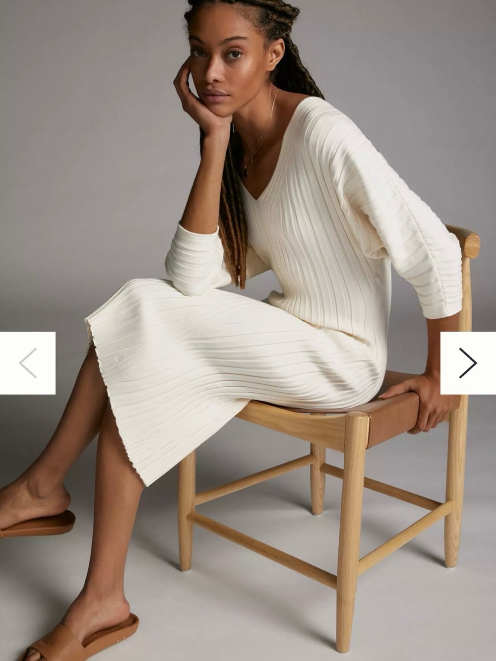 Anthropologie Maeve Maris Midi Sweater Ribbed Cream dress
